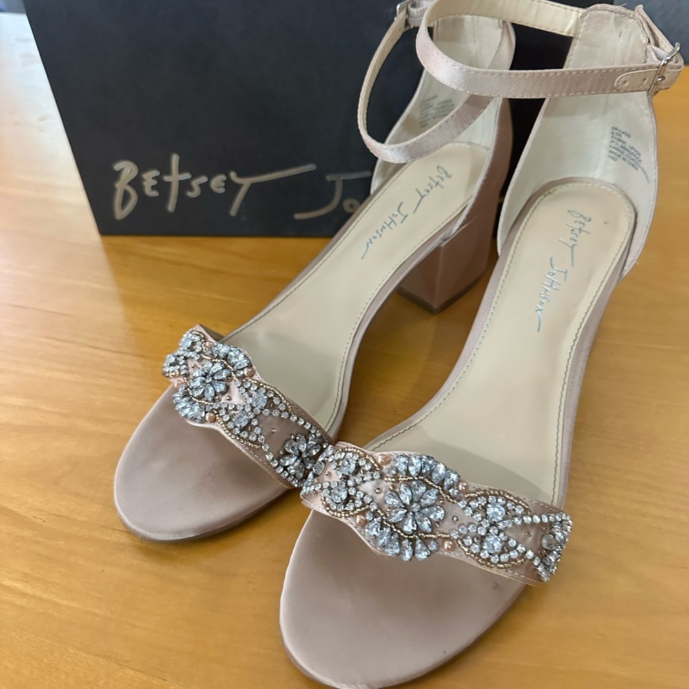 Betsey Johnson Tan Crystal Embellished Heels